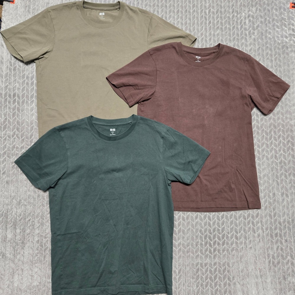 3 Uniqlo Supima Cotton Crewneck T-Shirt  XS Olive Green Brown Sand Earth Tones